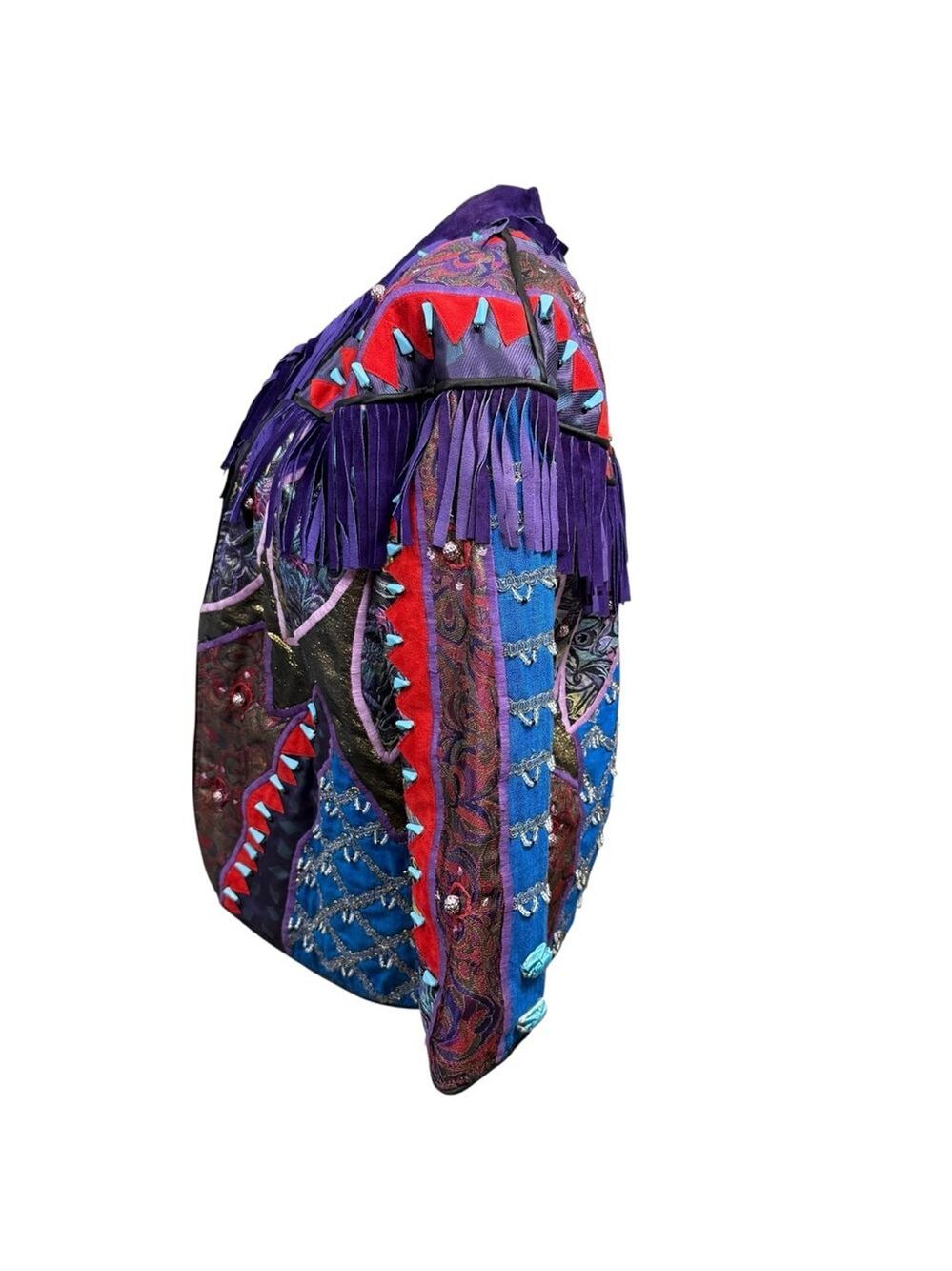 Vintage Judith Roberts Mexico Patchwork Fringe Jacket Beaded Western L/XL - Picture 13 of 16